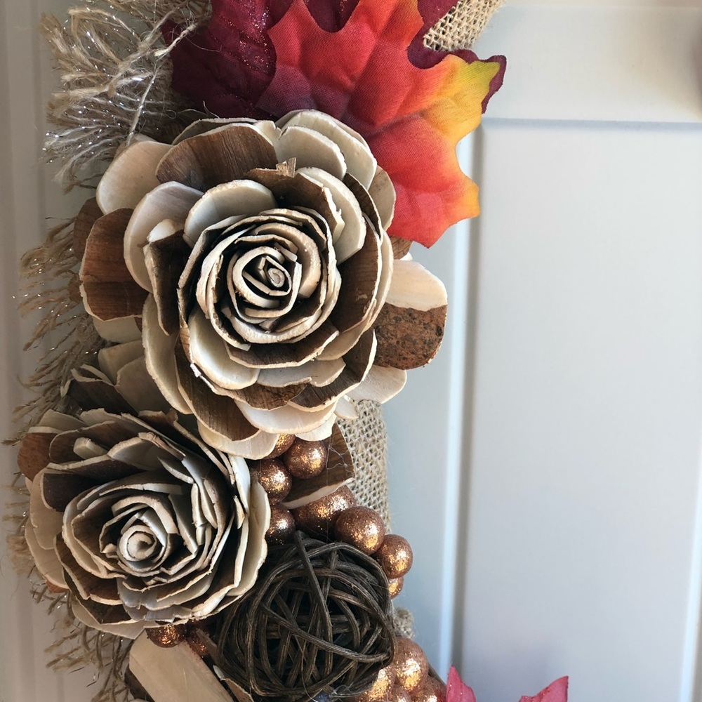 Fall Wreath RosesLeaves on Burlap Loop - Picture 6 of 8